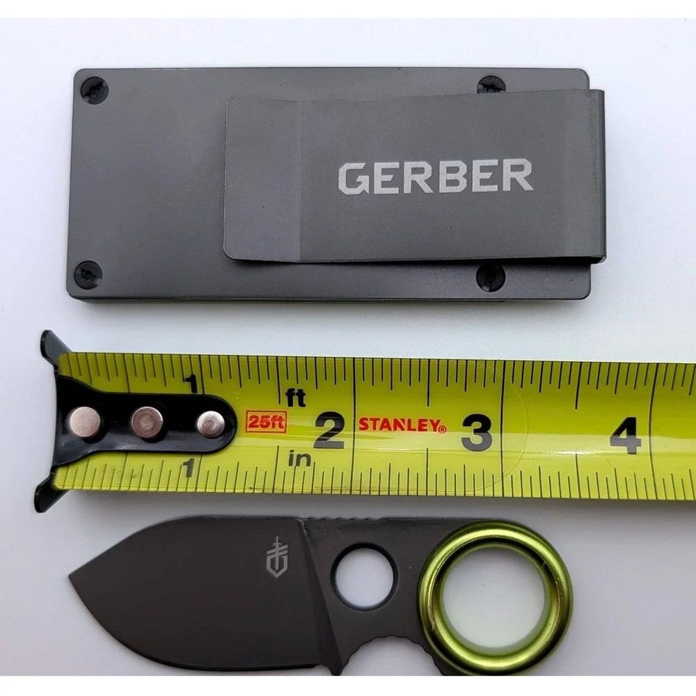 Gerber GDC Money Clip Knife Fixed Blade Wallet Tool Gray Green 31-002521